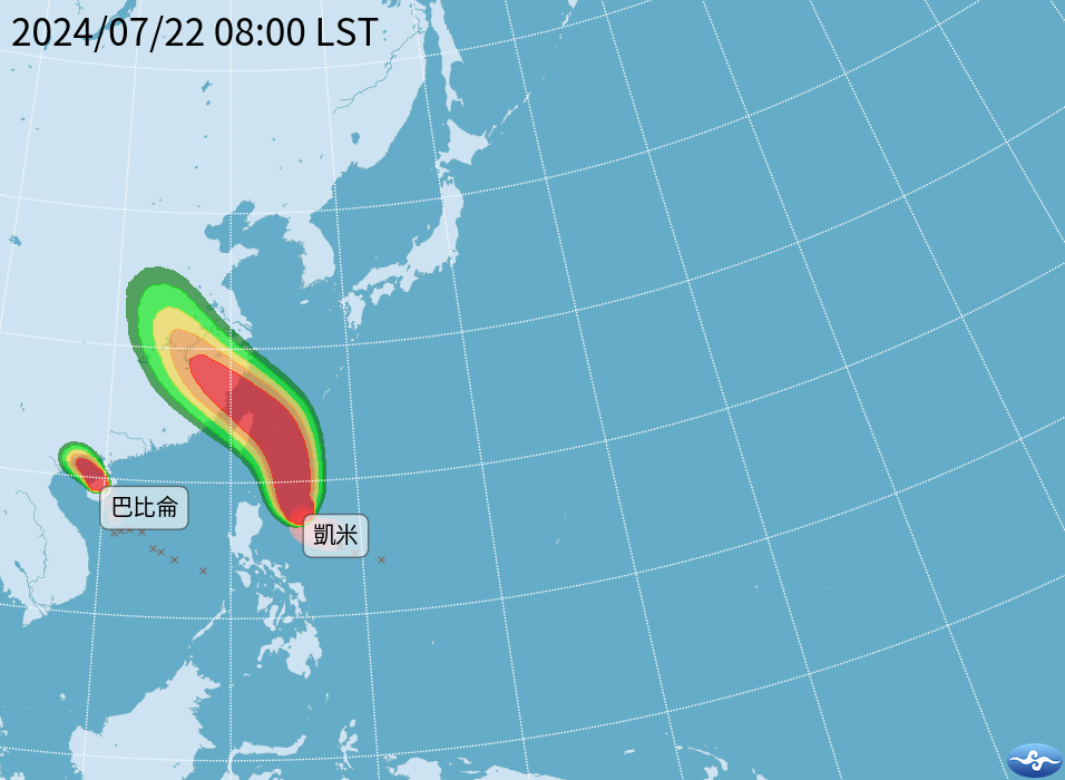 「凱米」颱風與「巴比倫」颱風無雙颱效應。氣象署提供