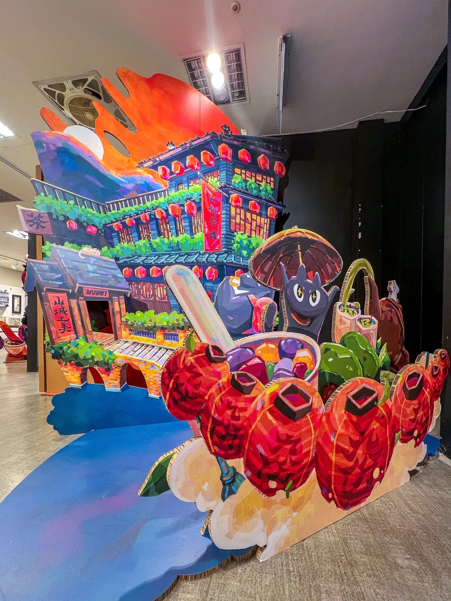 諾米畫作〈台灣名景〉描繪九份特色建築。翻攝自Nuomi 諾米FB