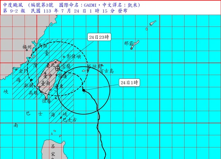 颱風凱米移動緩慢　氣象署估深夜從宜蘭或花蓮登陸