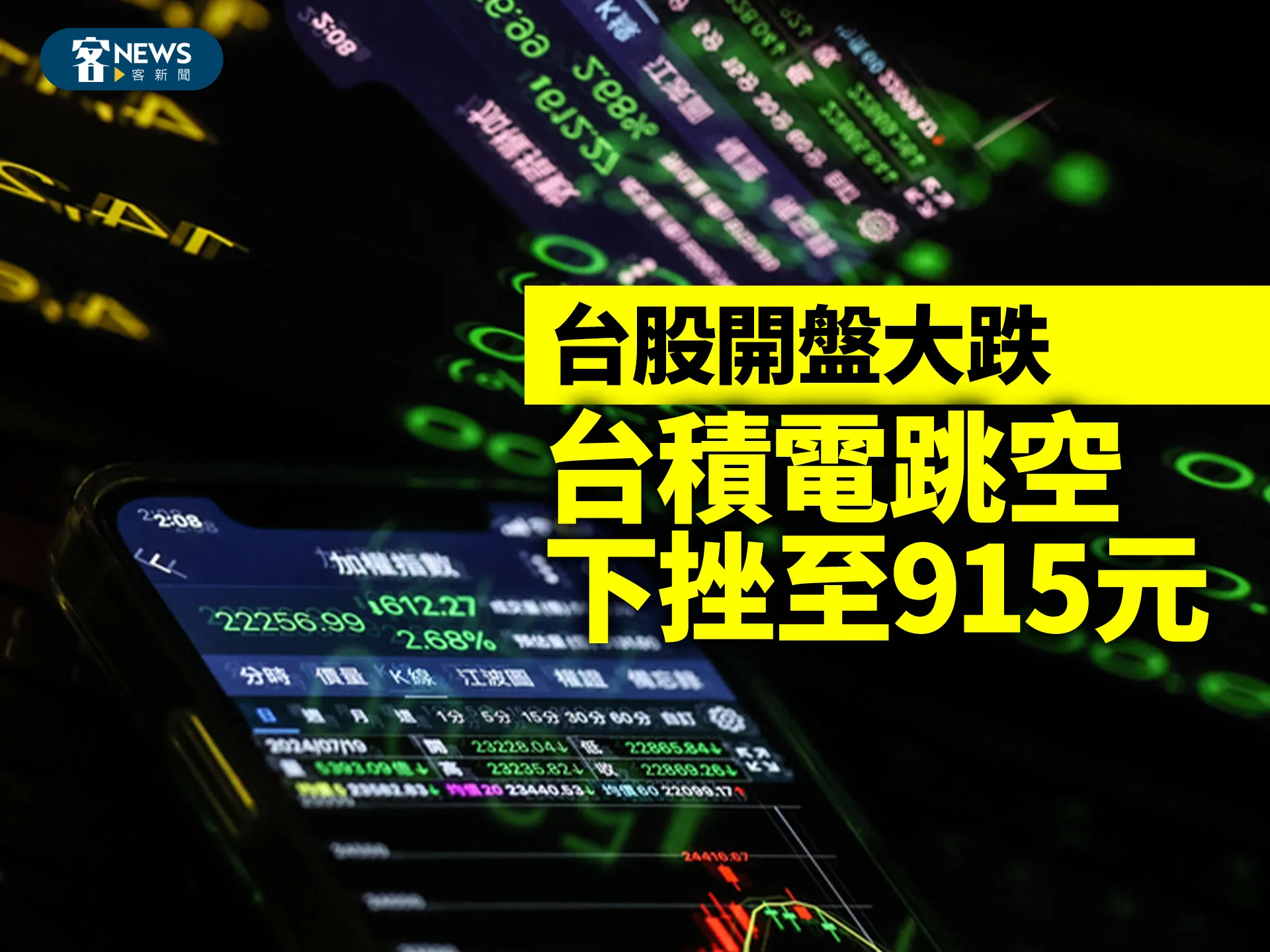 台股開盤大跌　台積電跳空下挫至915元