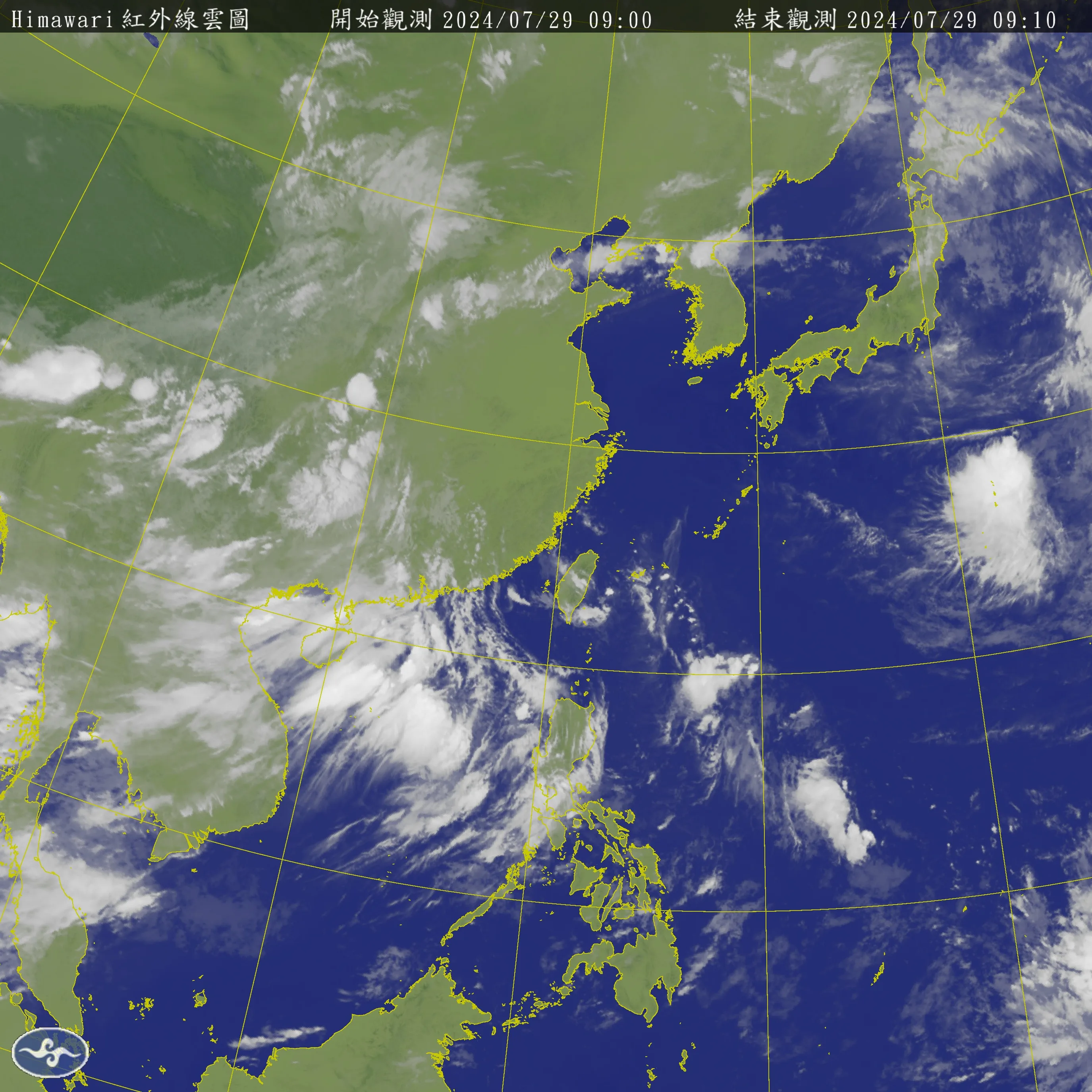 熱帶擾動雲系在台灣東側海面，將通過台灣附近，各地須留意午後大雷雨。翻攝自中央氣象署