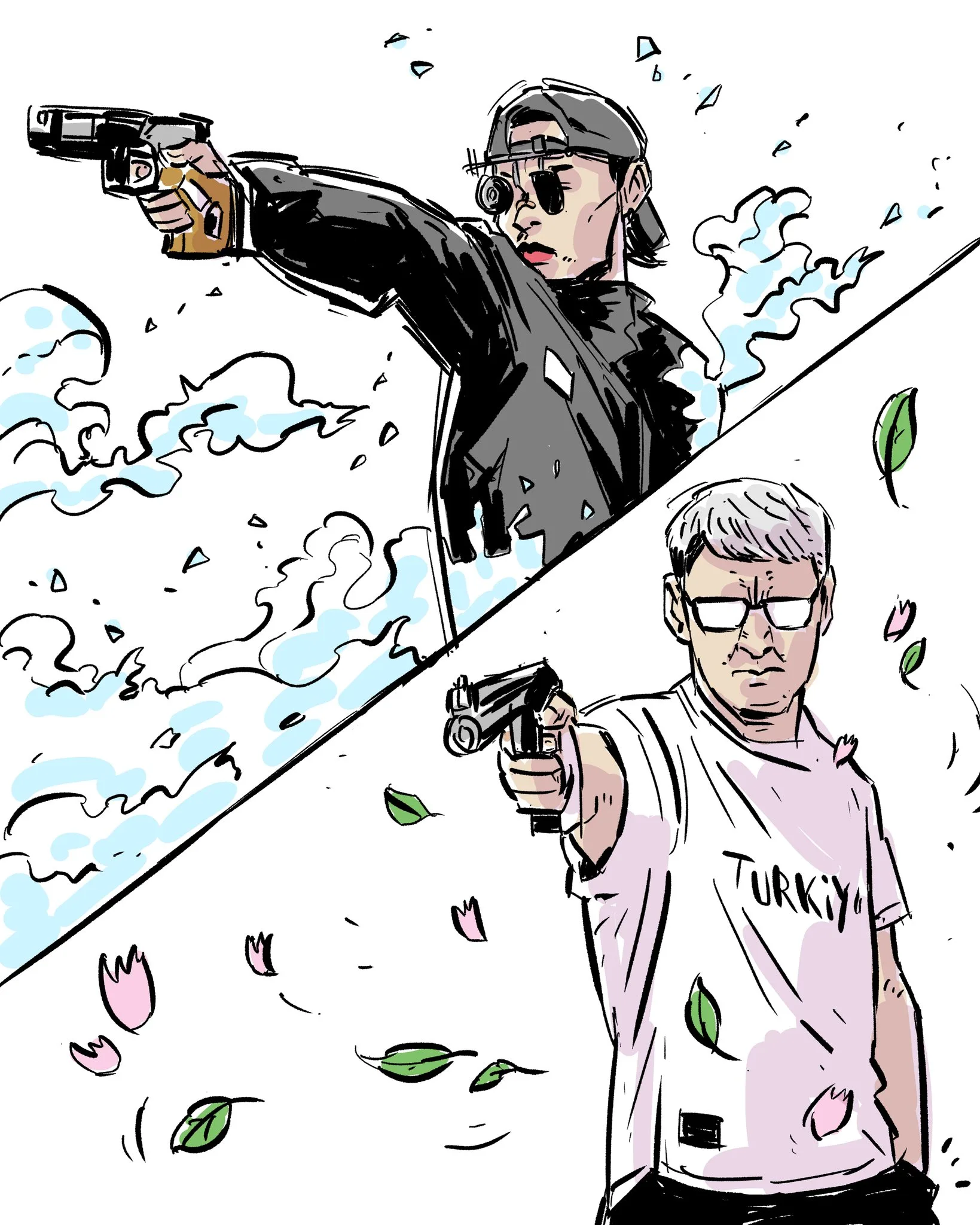 南韓的金藝智與土耳其的迪凱奇在空氣手槍項目中爆紅，有許多網路迷因。圖取自X/luckymong1