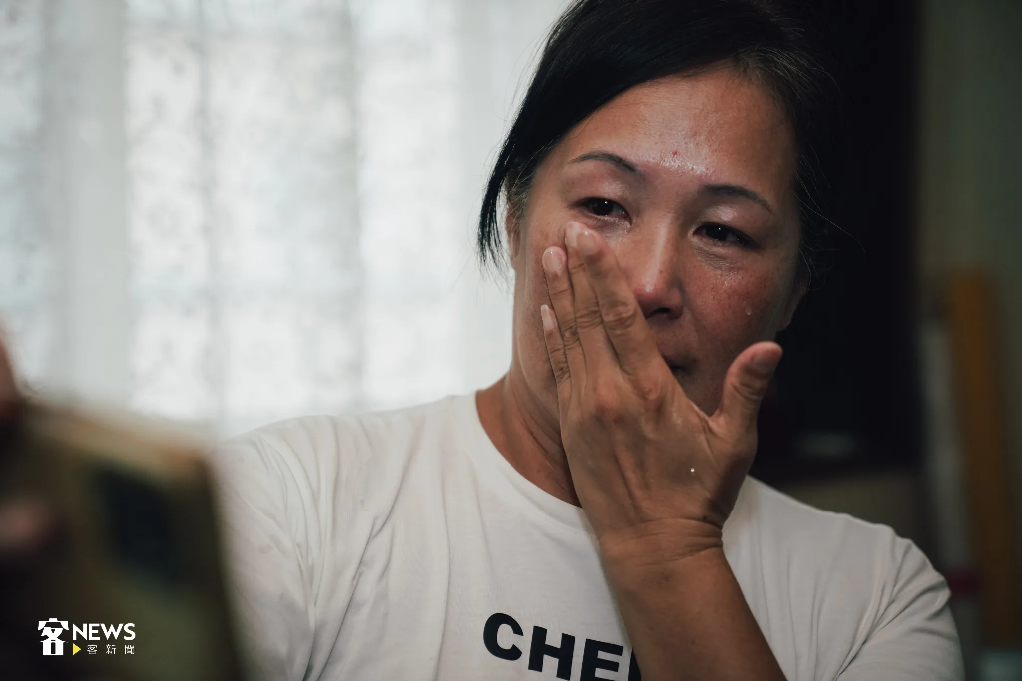 張奇玉說起彭名揚在杭州亞運確診的經過，忍不住掉下眼淚。宋佩遙攝