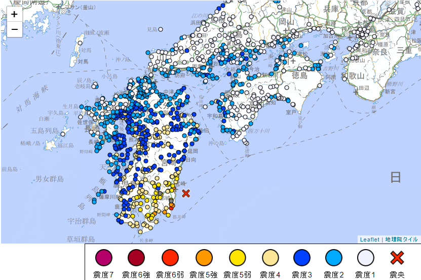 8月8日16時43分左右，日本日向灘發生7.1級地震。翻攝日本氣象廳