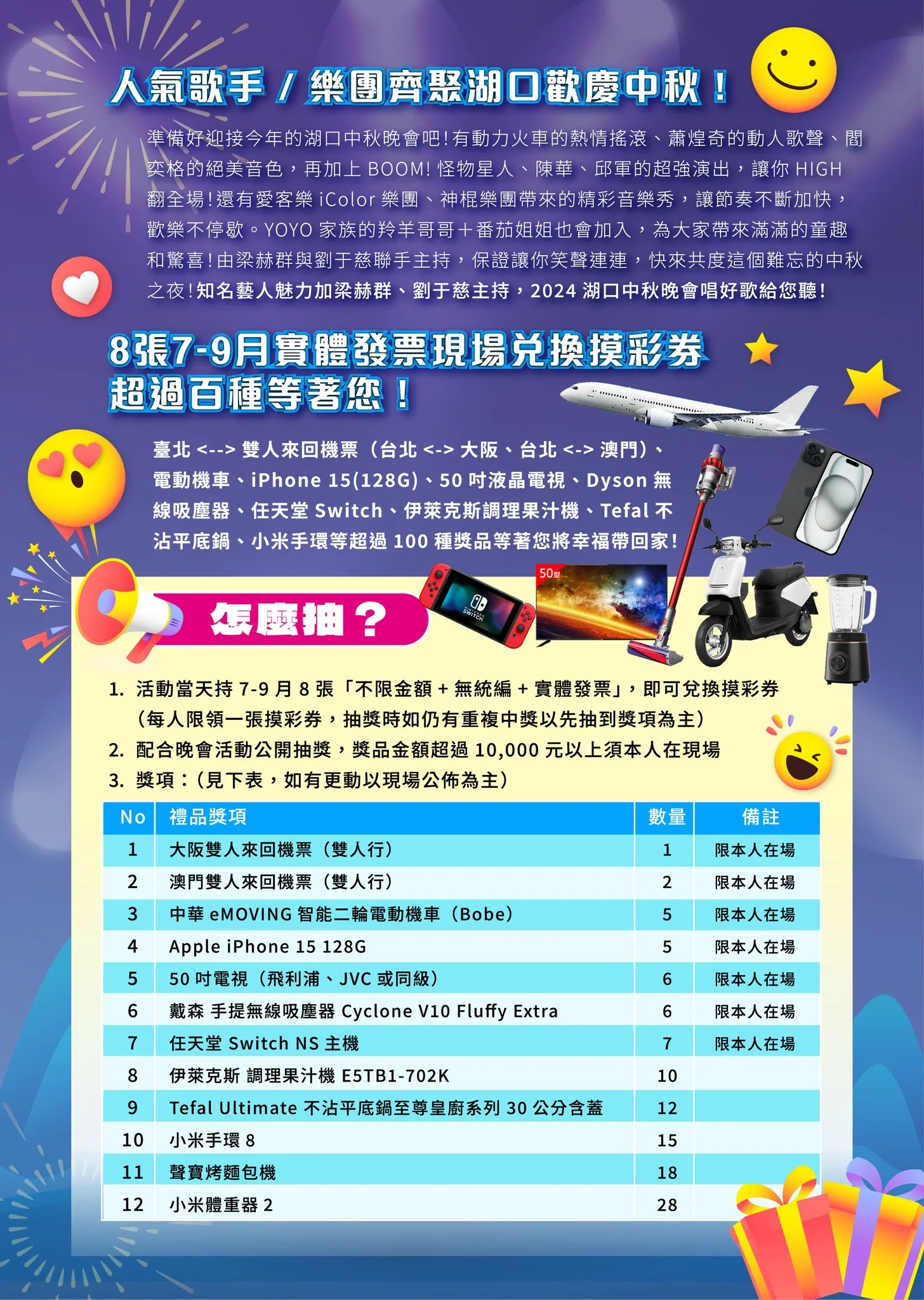 湖口鄉中秋晚會抽獎好禮多。湖口鄉公所提供