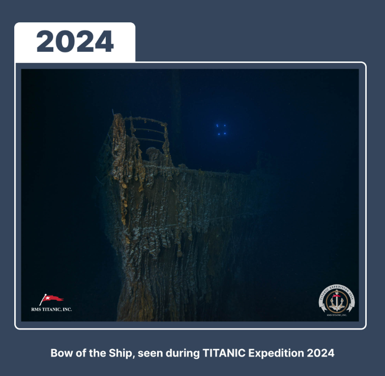 此次探勘左側船首已明顯斷裂。翻攝自RMS Titanic官方《推特》