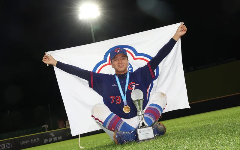U18亞青棒林鉑濬（圖）後援好投，賽後獲選MVP。中央社