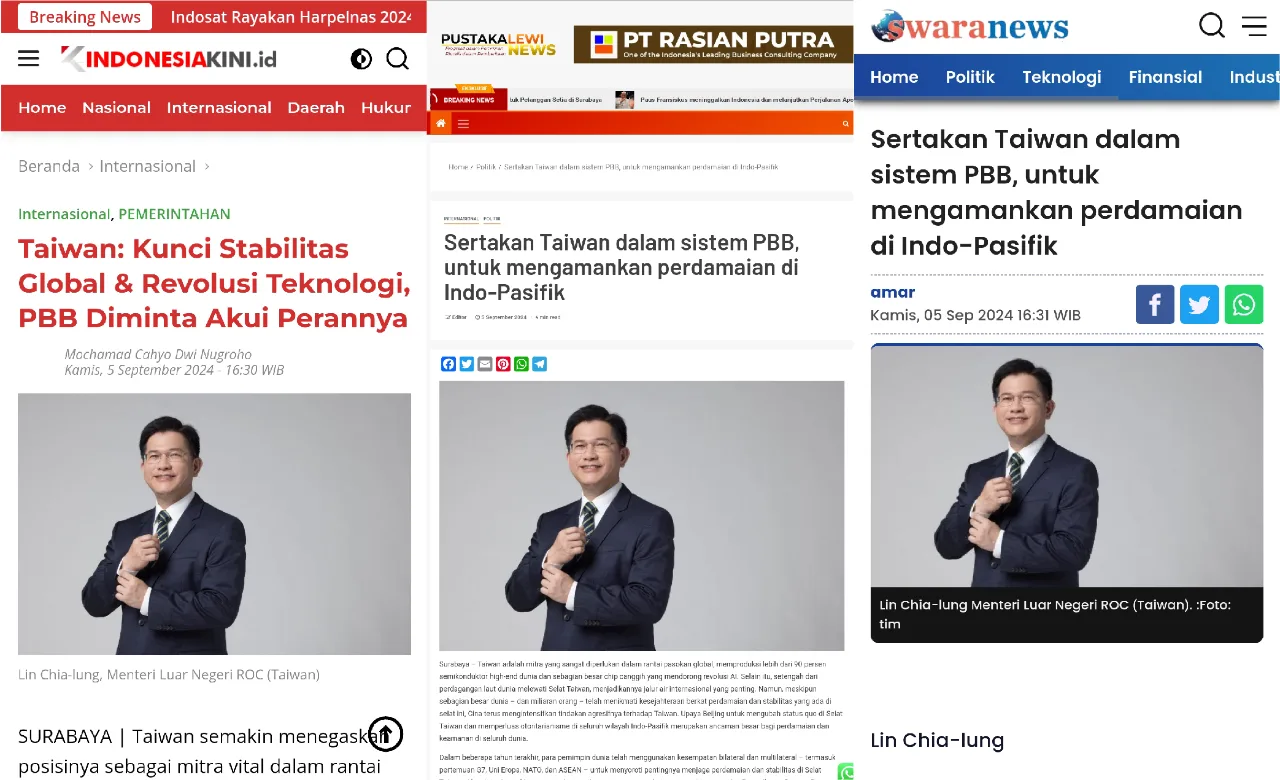 外交部部長林佳龍專文《將台灣納入聯合國體系方可確保印太地區和平》。翻攝自台北經濟貿易辦事處