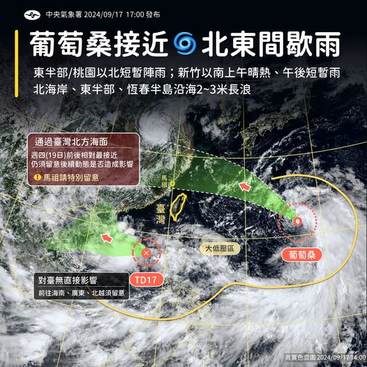 中央氣象署提供天氣狀況預報。