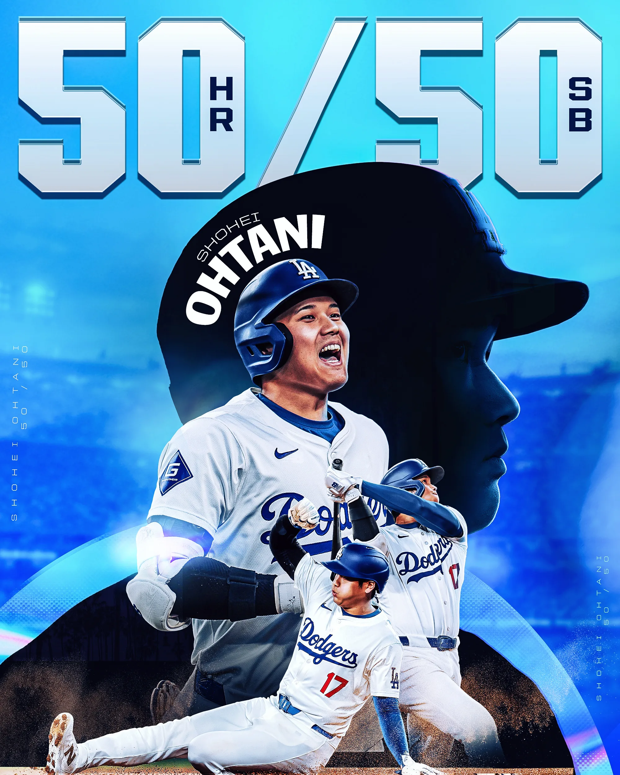 MLB社群貼文慶賀大谷翔平50轟50盜,稱他不是人類。翻攝MLB X