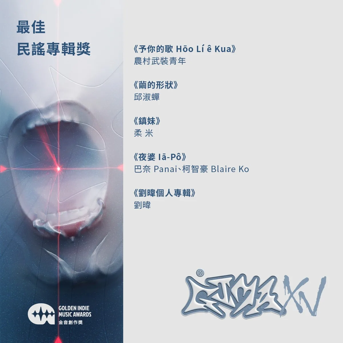 最佳民謠專輯獎入圍名單。金音創作獎提供