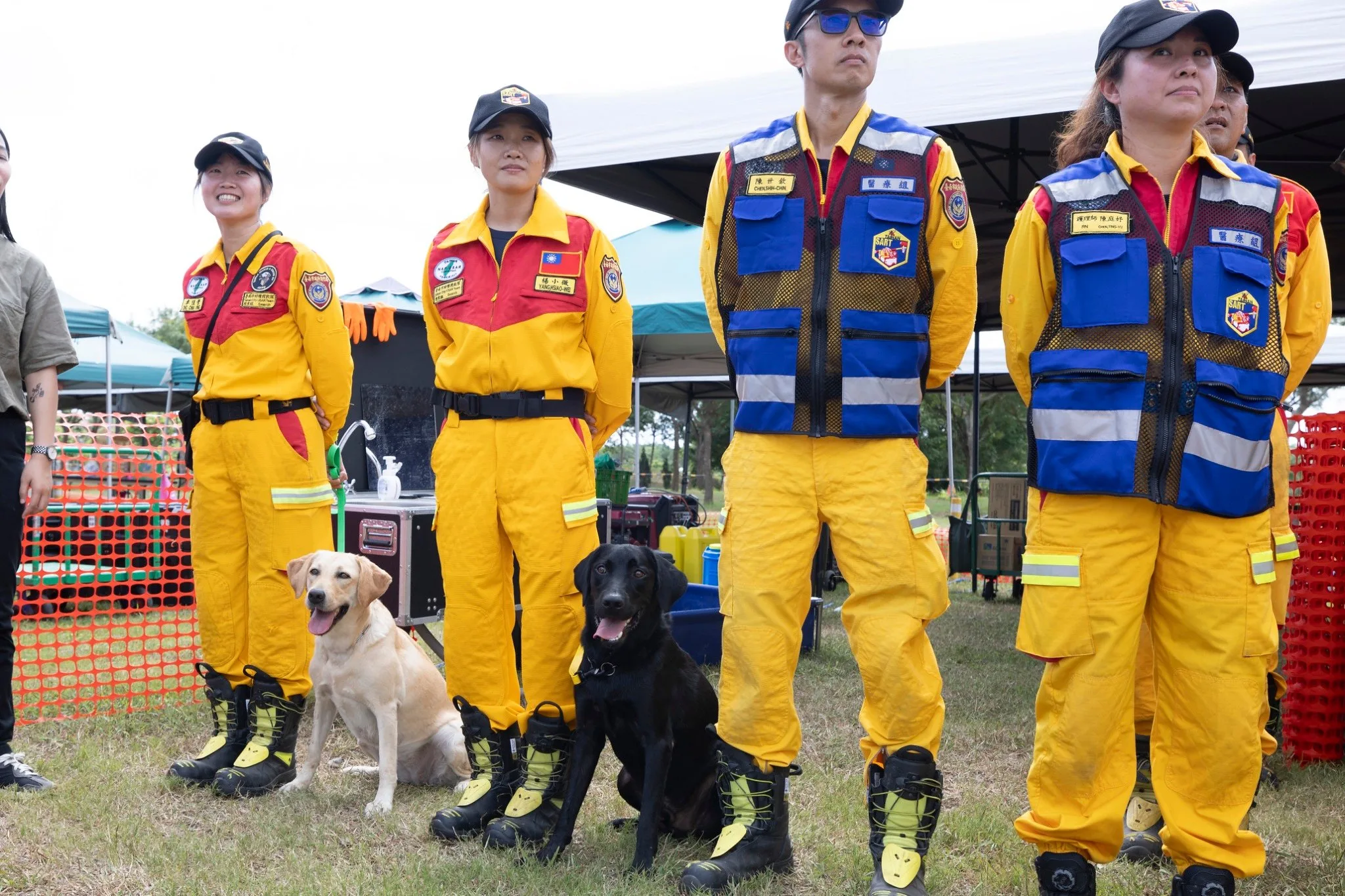 除了人力、高科技救援上場，救援犬也參與演練。總統府提供