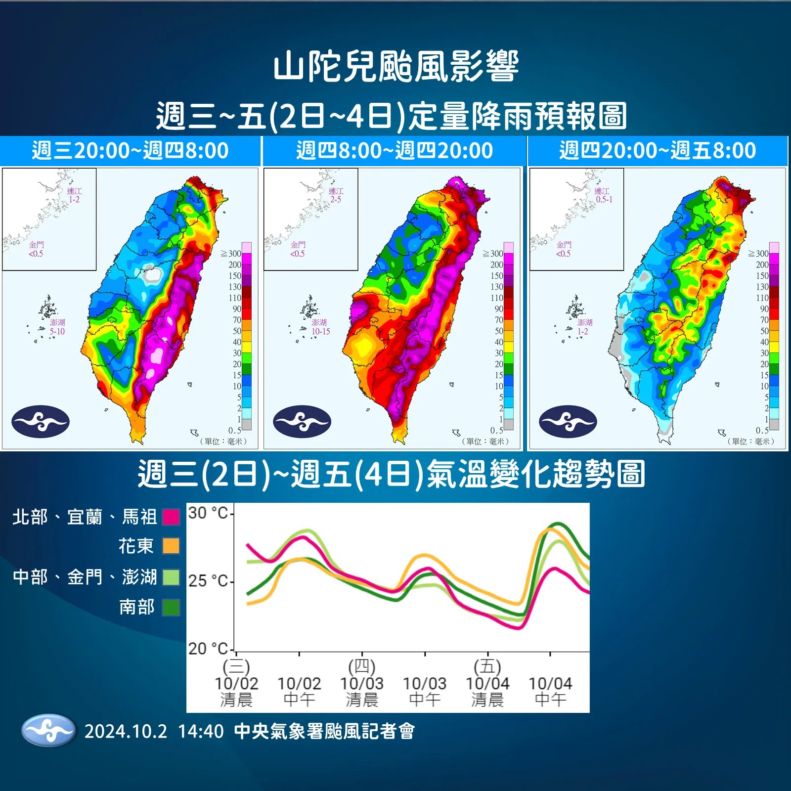 颱風山陀兒降雨預報圖。氣象署提供
