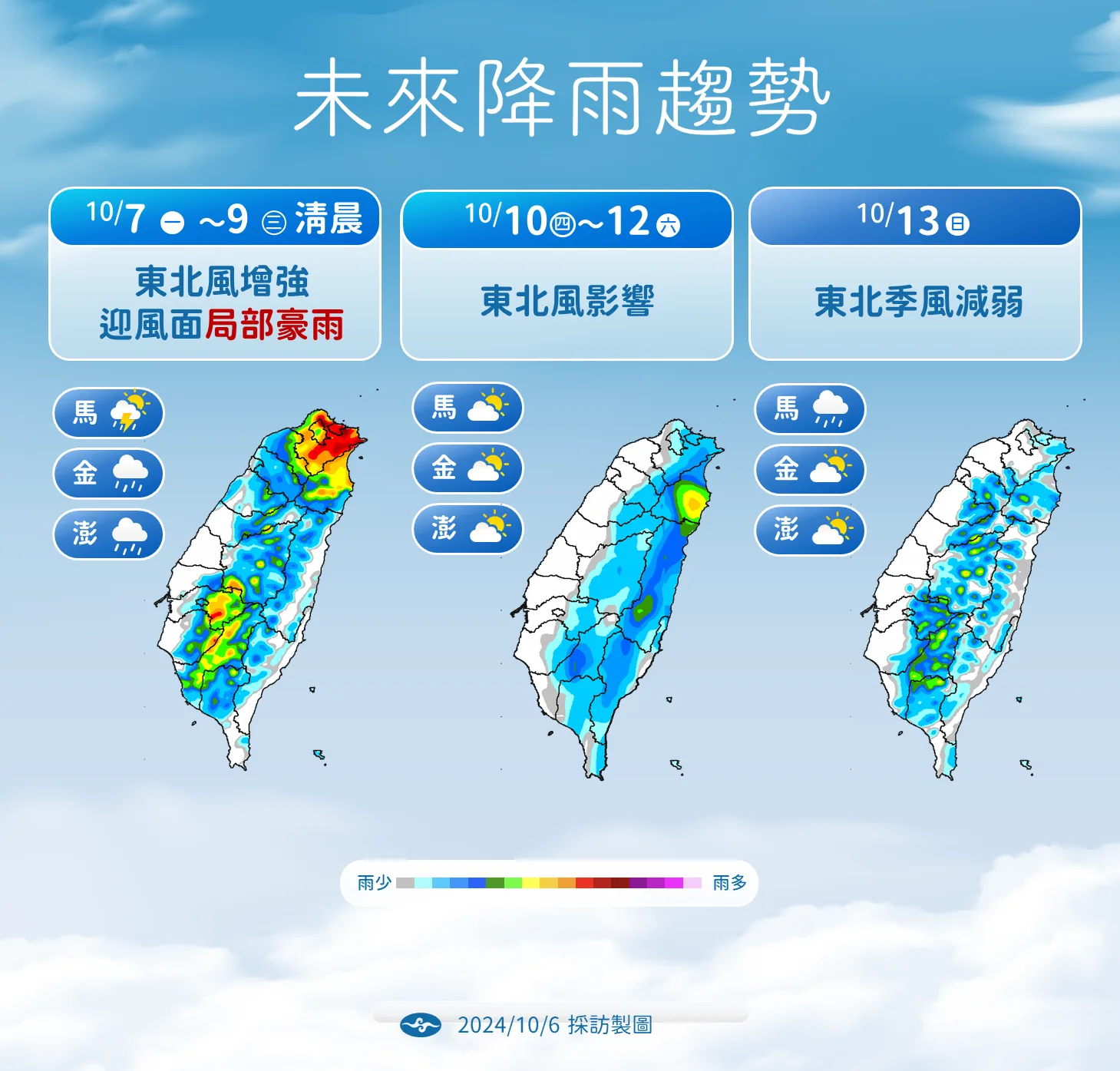 一週天氣預報圖。氣象署提供