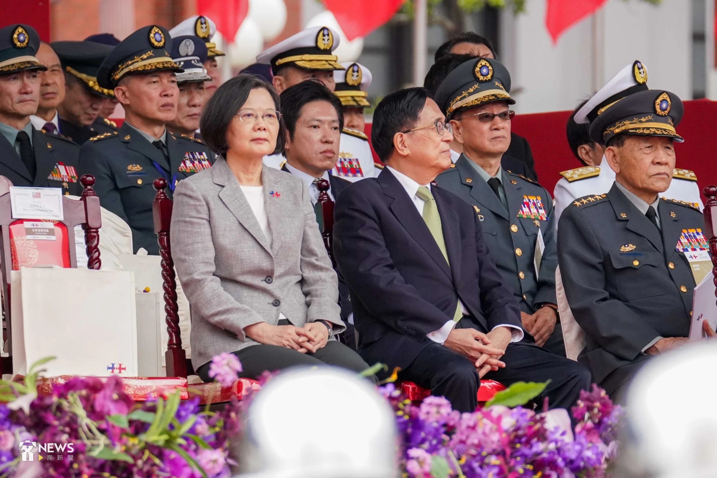 前總統蔡英文(左1)、前總統陳水扁(左2)都出席中華民國113年國慶大會。李台源攝影