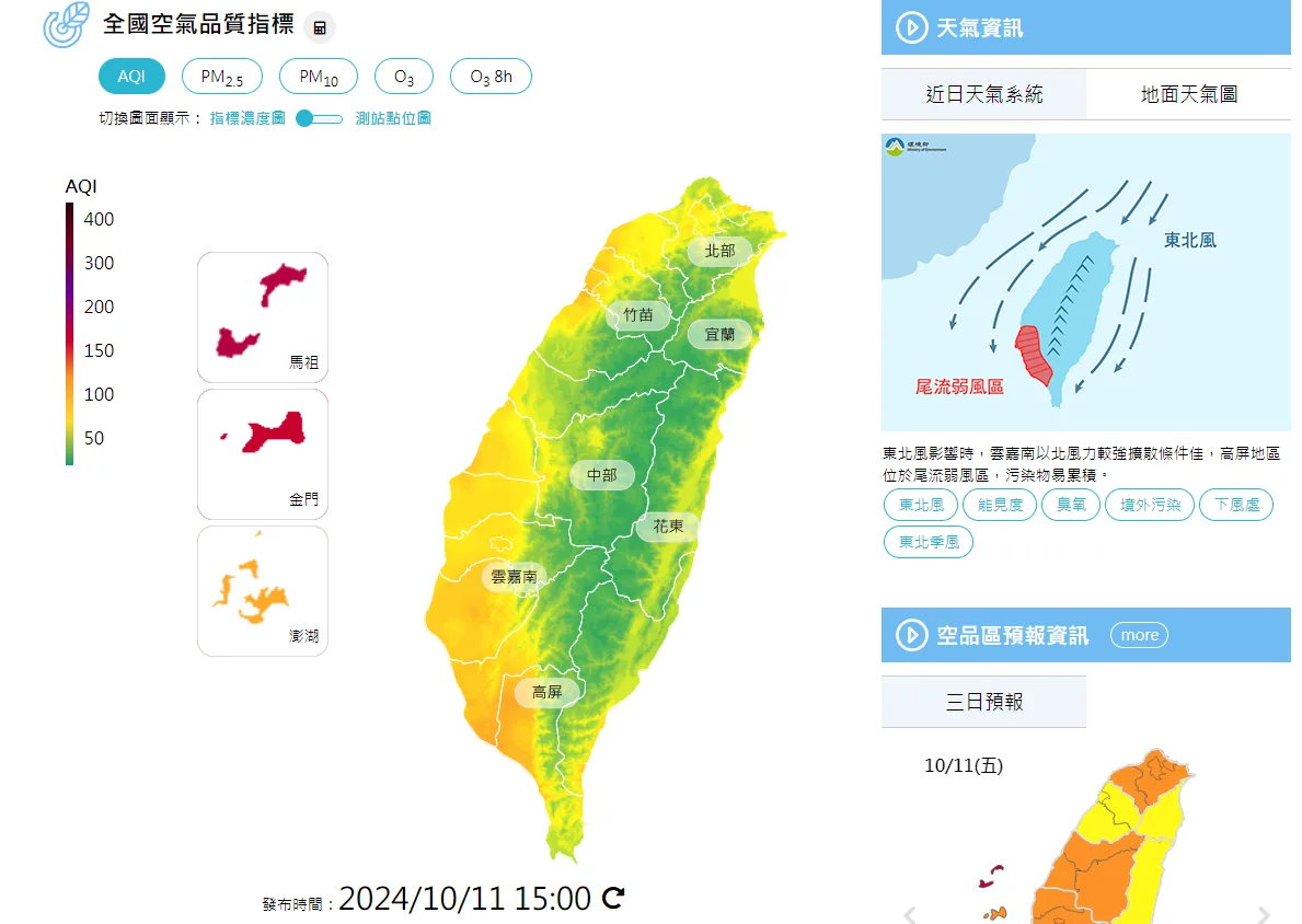 全國空氣品質指標。取自環境部網站