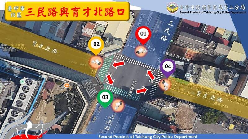 台中交通停讓行人科技執法將上路。台中市警第二分局提供