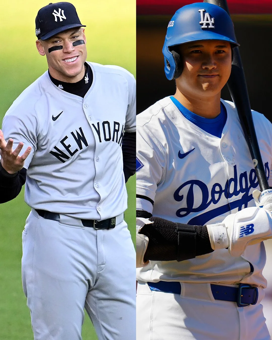 Aaron Judg（左）、大谷翔平（右）。取自x.com/MLB