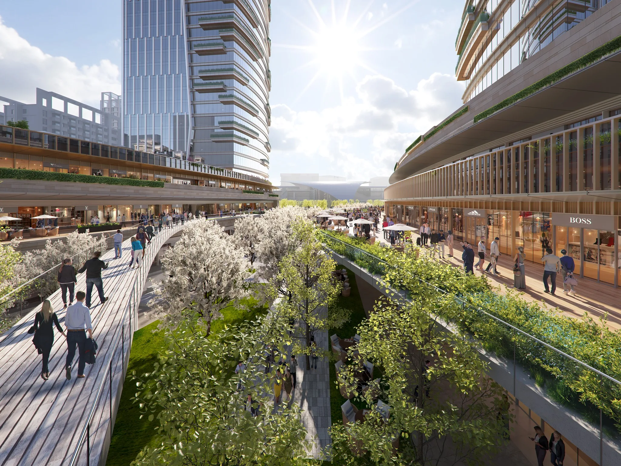 高鐵新竹車站「未來之心Gateway Plaza」連結高鐵站、台鐵六家站及竹北森林水圳公園。交通部鐵道局提供