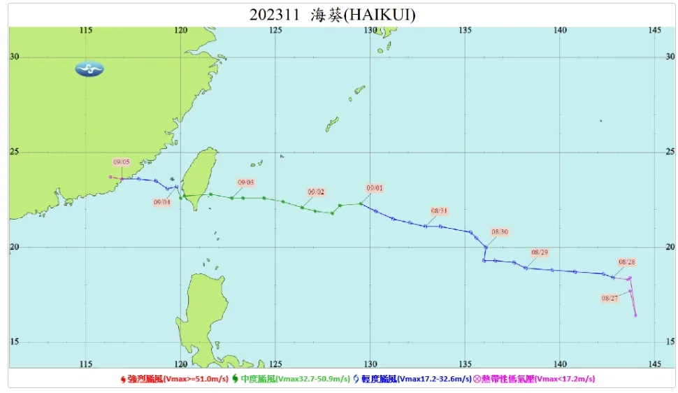 2023年海葵颱風路徑圖