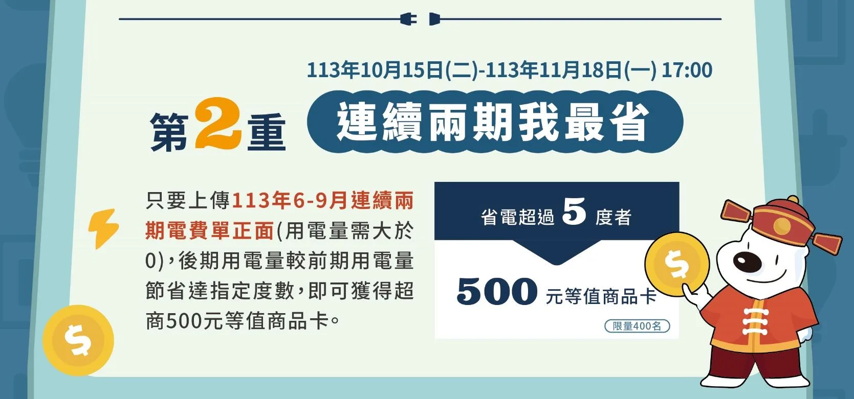 節電獎勵奪標可獲500元超商商品卡