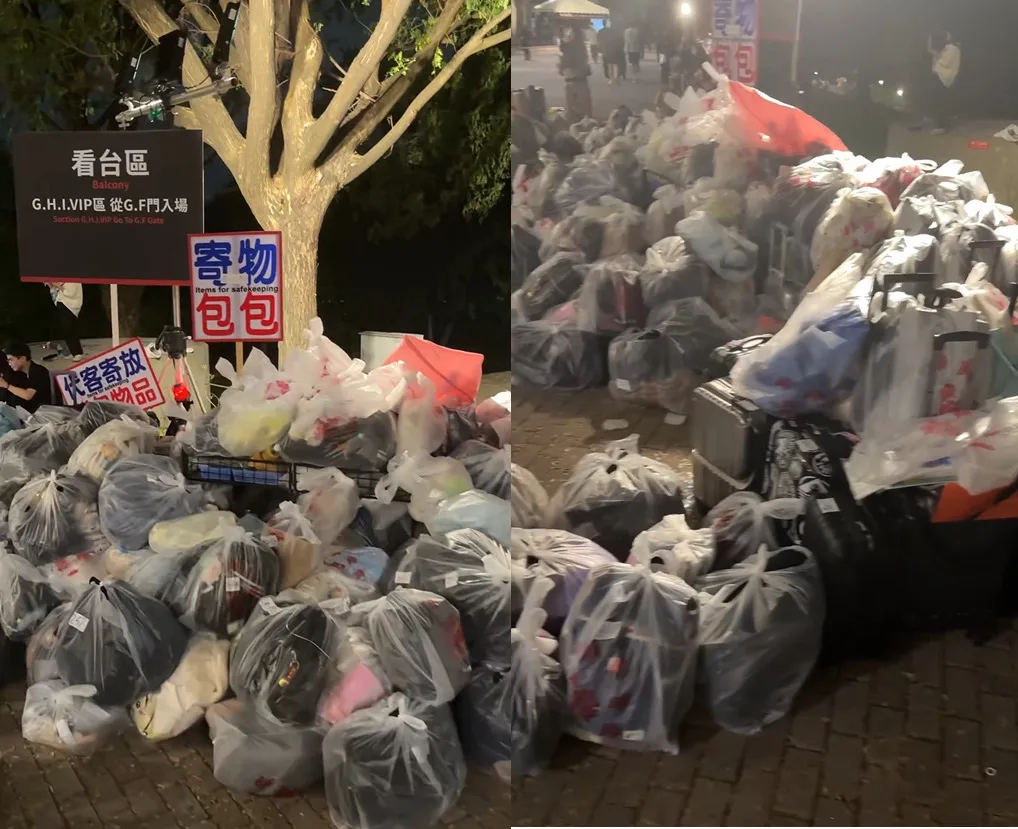 業者將民眾寄放的行李,用塑膠袋包起來,遠看彷彿垃圾山。翻攝自fuji.foodie threads