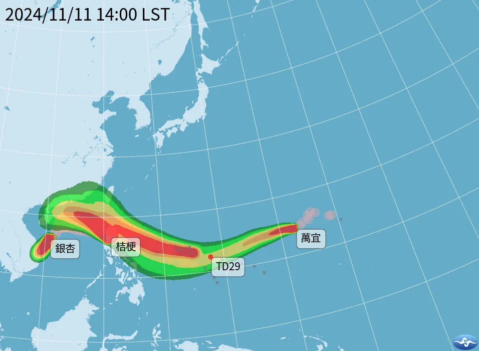 北太平洋西部首見11月出現四颱共舞。