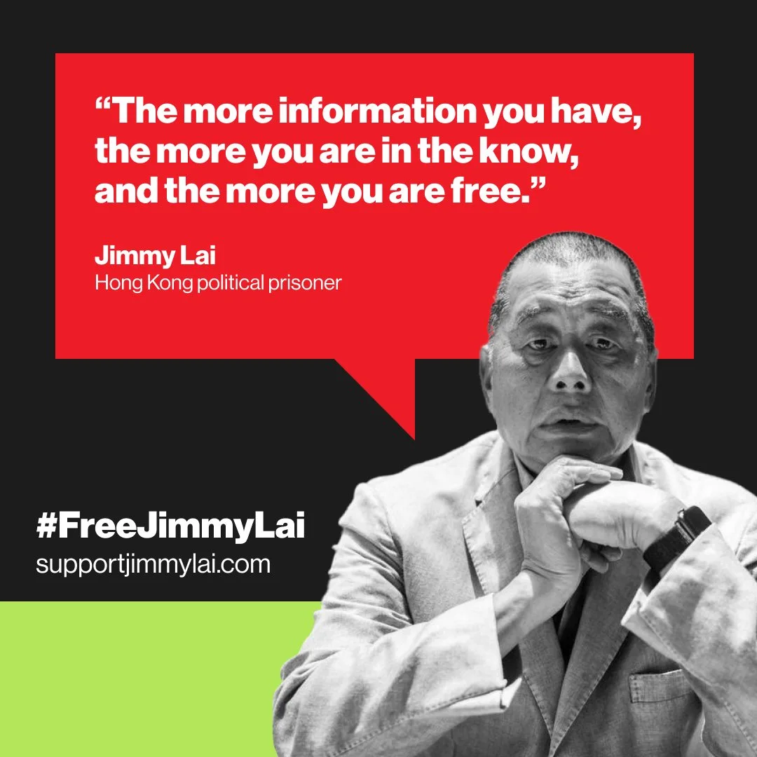 黎智英說,市民擁有的資訊越多、知道的就越多,就越自由。圖取自X/SupportJimmyLai