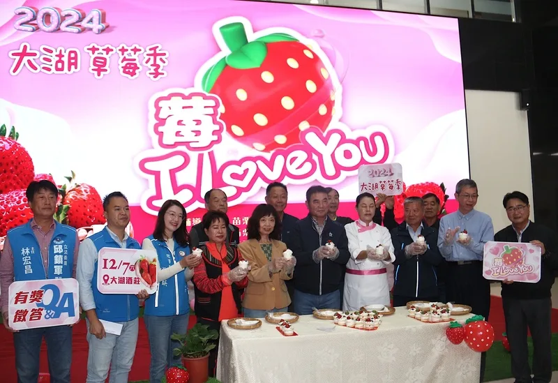 苗栗縣大湖地區農會26日記者會,宣告一年一度草莓季即將登場。中央社