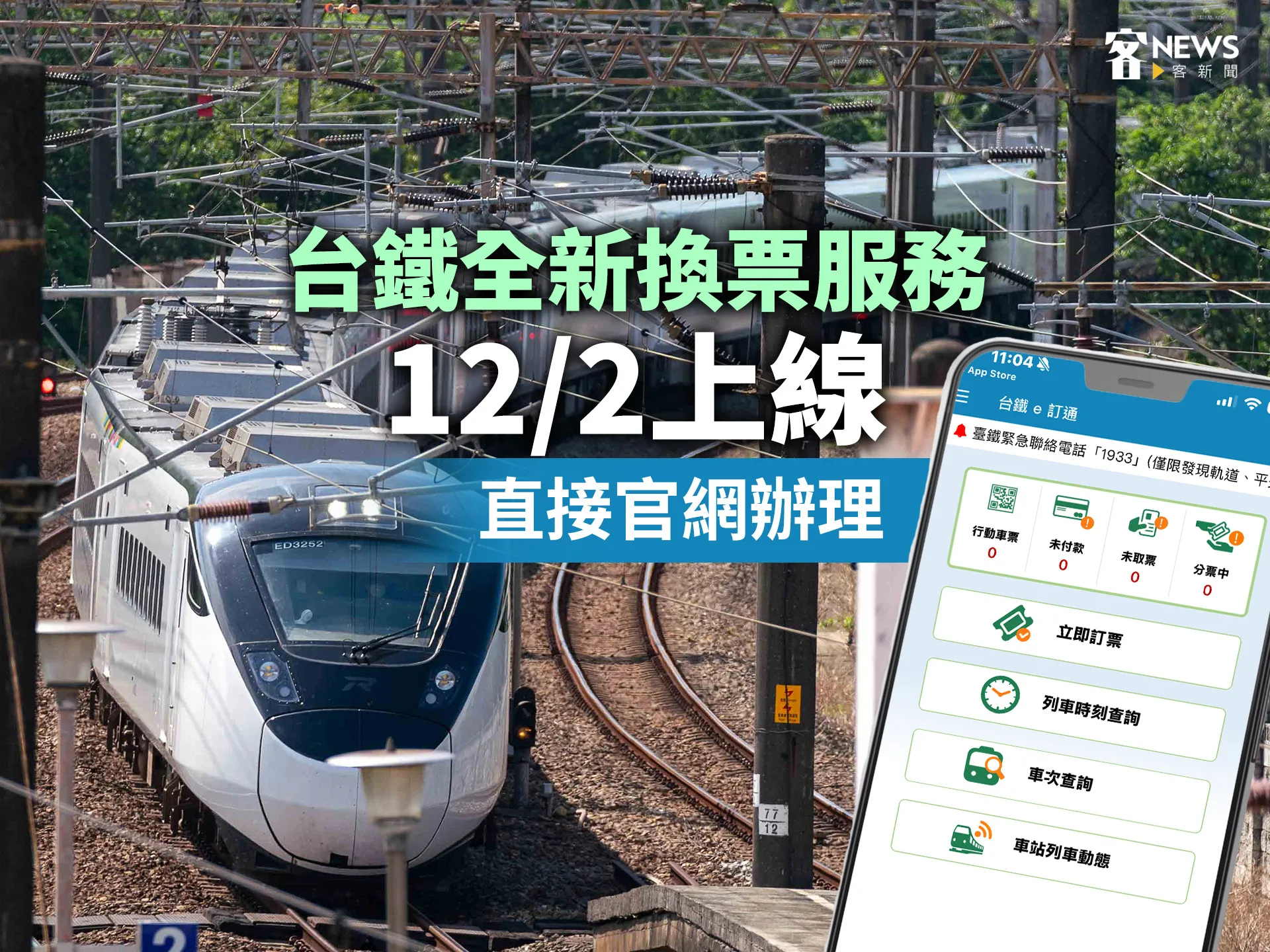 台鐵全新換票服務12／2上線　直接官網辦理