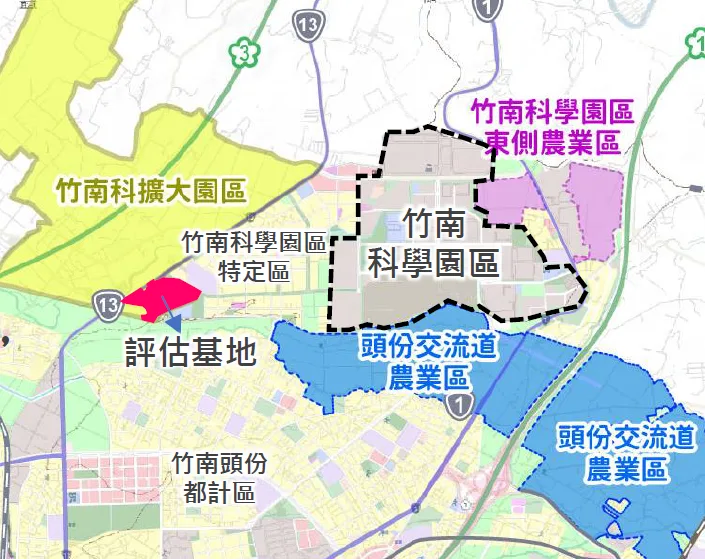 竹南科學實驗中心基地位於園區中心位置，鄰近國道1號頭份交流道、國道3號竹南交流道與台61線西部濱海快速公路。苗縣府提供