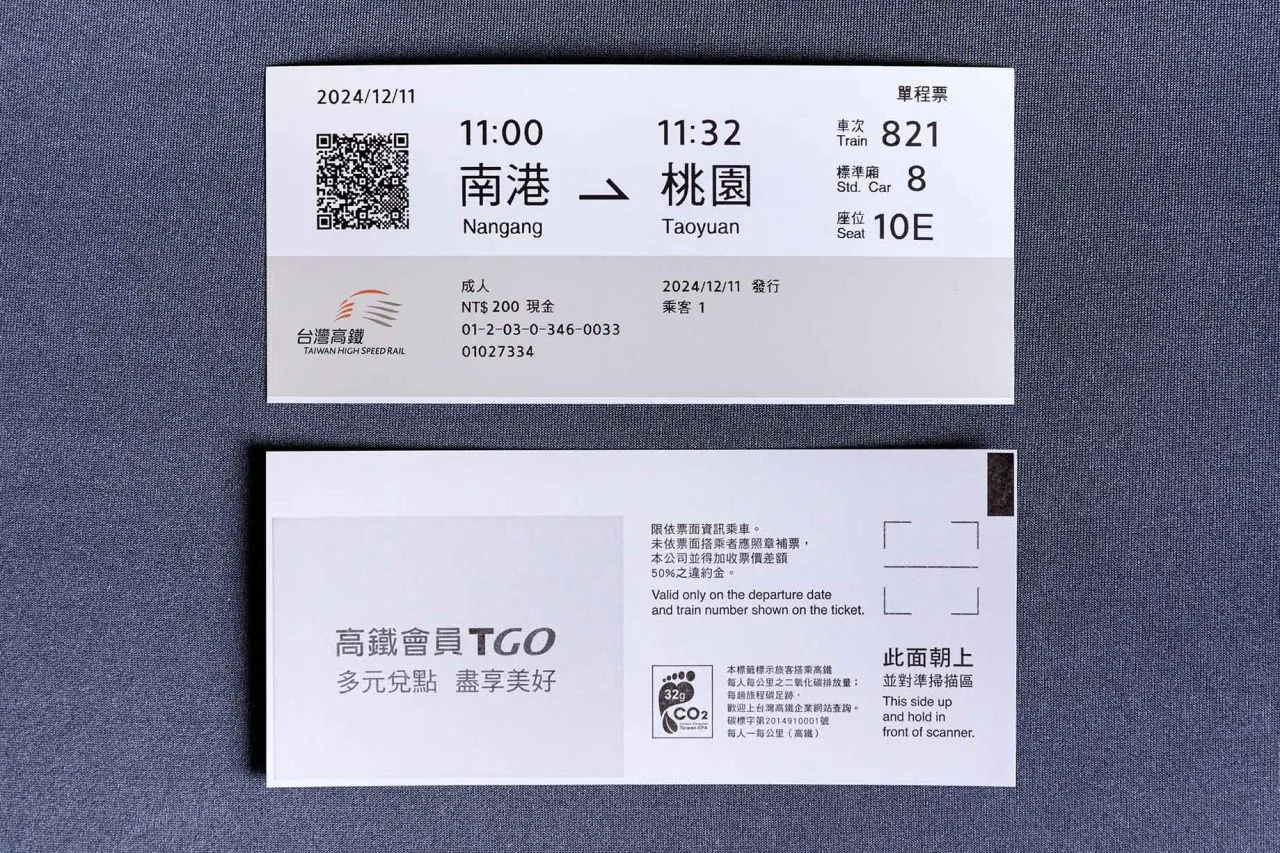 台灣高鐵新版QR Code紙票，面積、字體皆放大，讓旅客更清楚乘車資訊。台灣高鐵提供