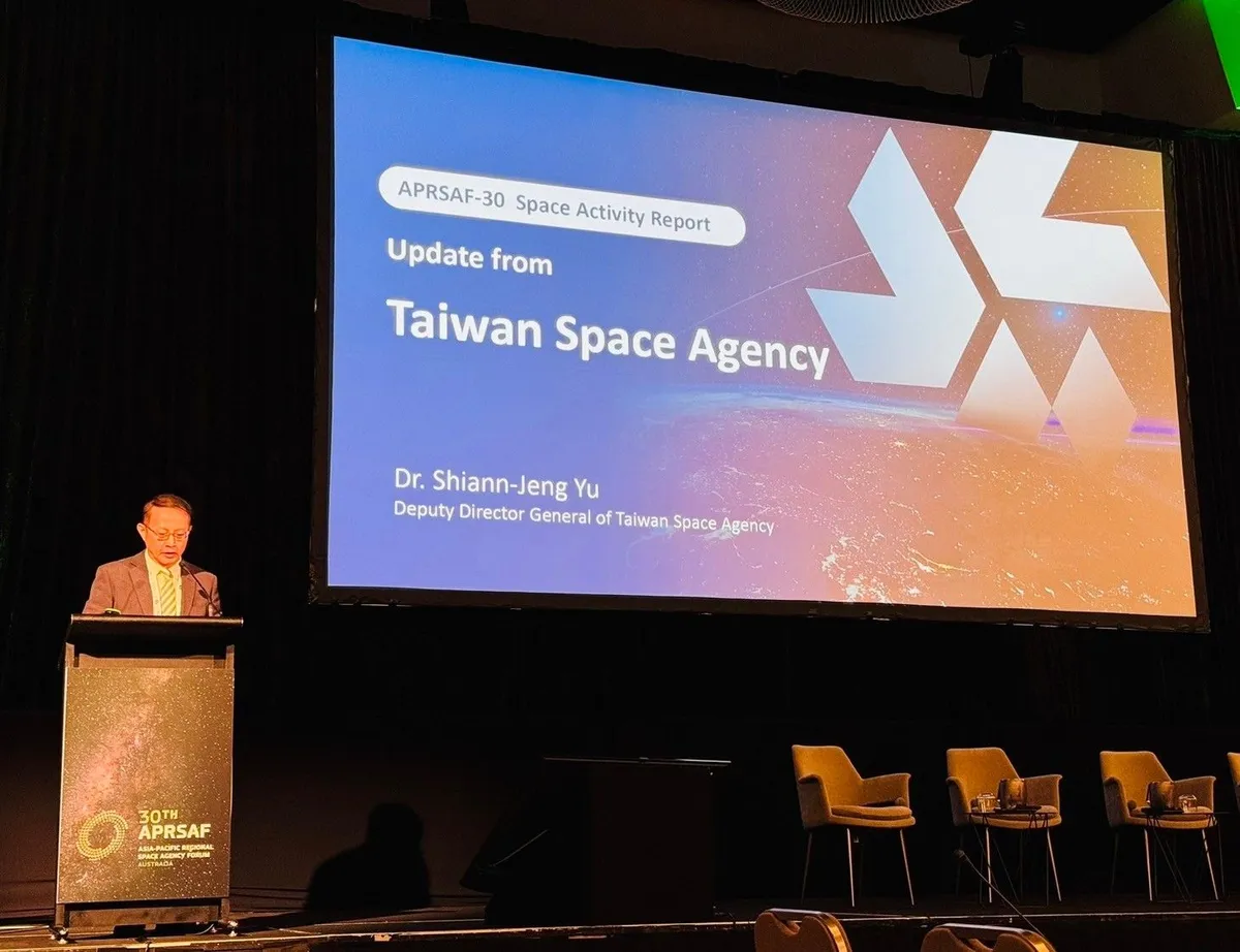 TASA副主任余憲政於太空領袖圓桌會議簡報TASA計畫。TASA提供