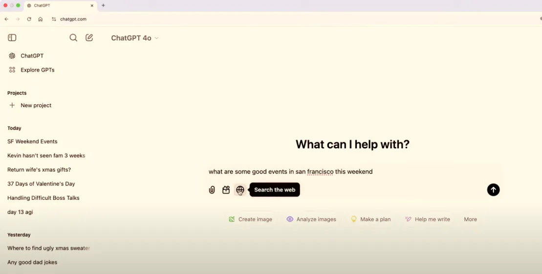 ChatGPT Search介面可以指定搜尋網頁資料。