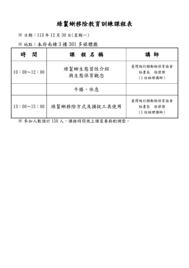 屏東縣綠鬣蜥移除教育課程。屏東農業處提供