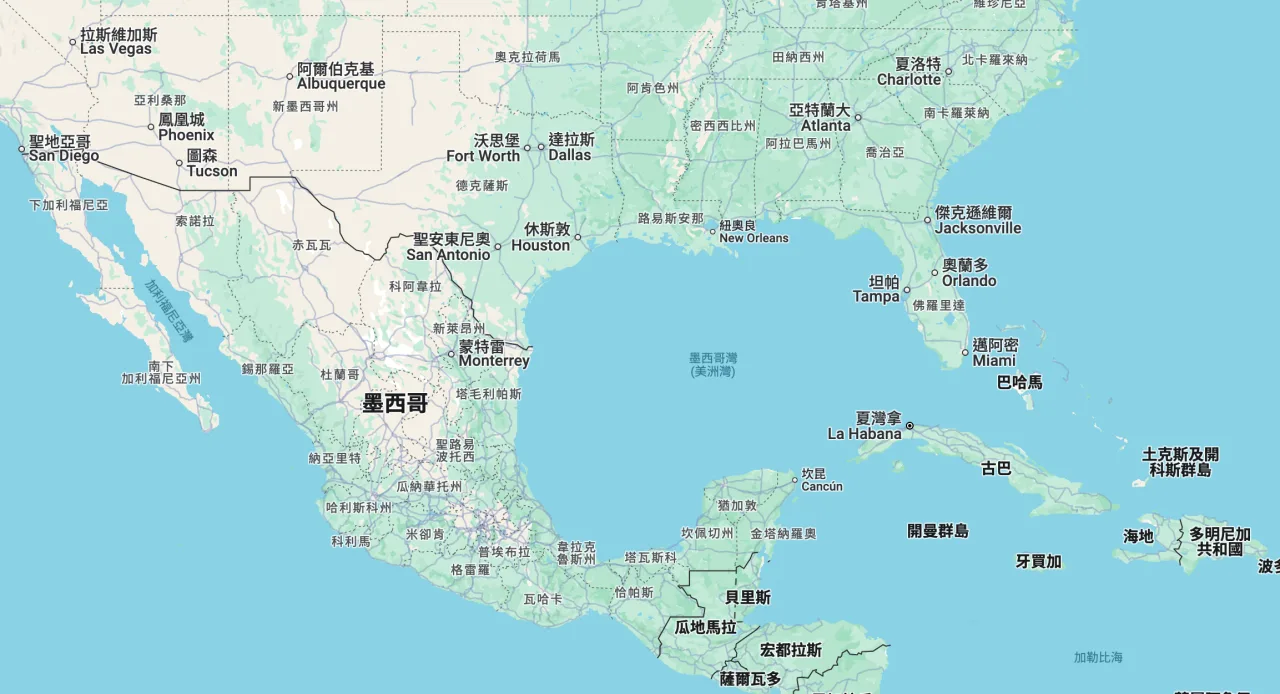 台灣用戶在Google地圖上看到的是墨西哥灣（美國灣）。翻攝自Google地圖