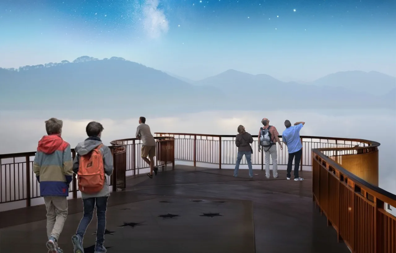 明德水庫環湖步道完工後的「星空極北」想像圖，該地方可眺望遼闊的北向夜空，是夜間觀星好去處。客家委員會提供