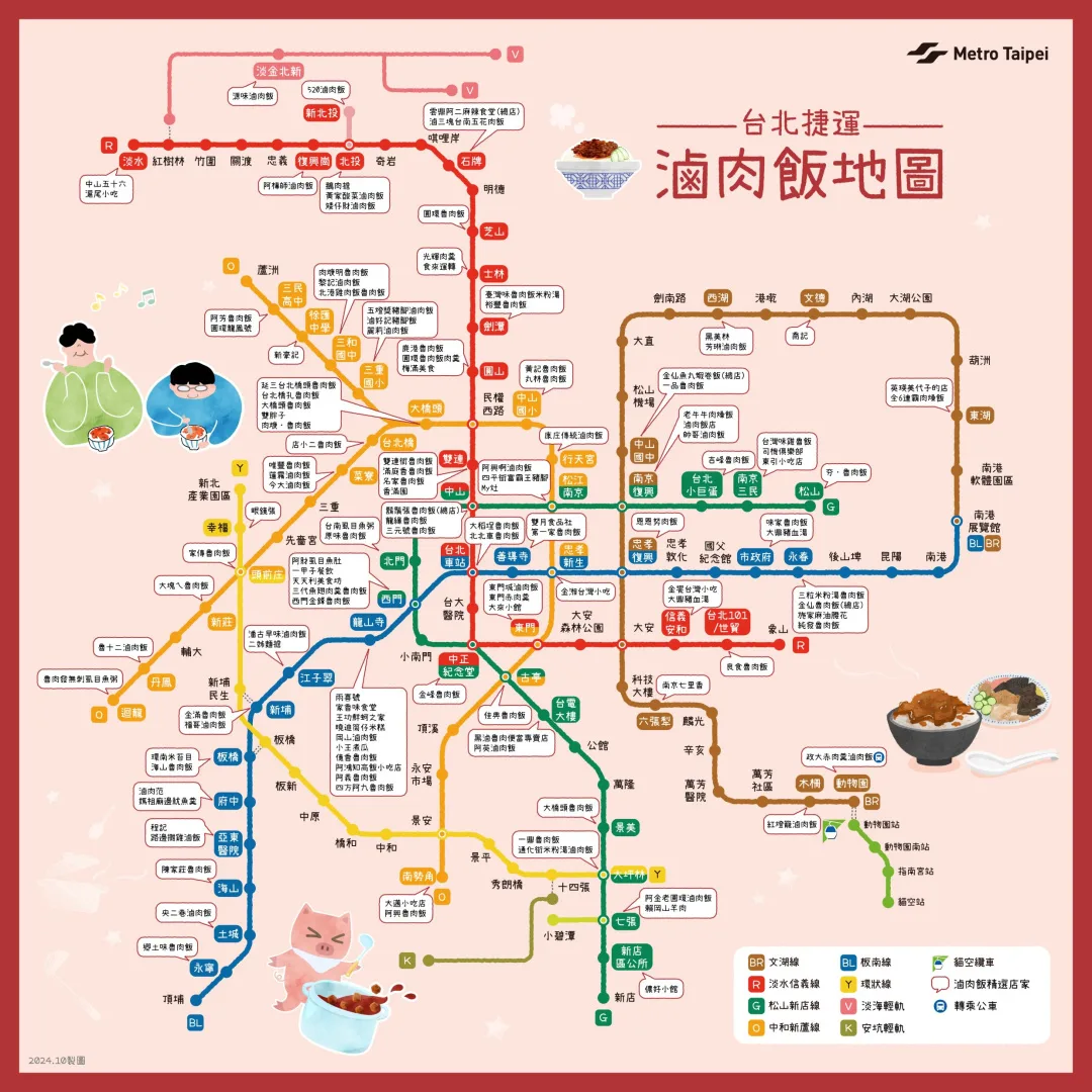 台北捷運沿線滷肉飯地圖，受許多民眾歡迎。臺北大眾捷運股份有限公司提供