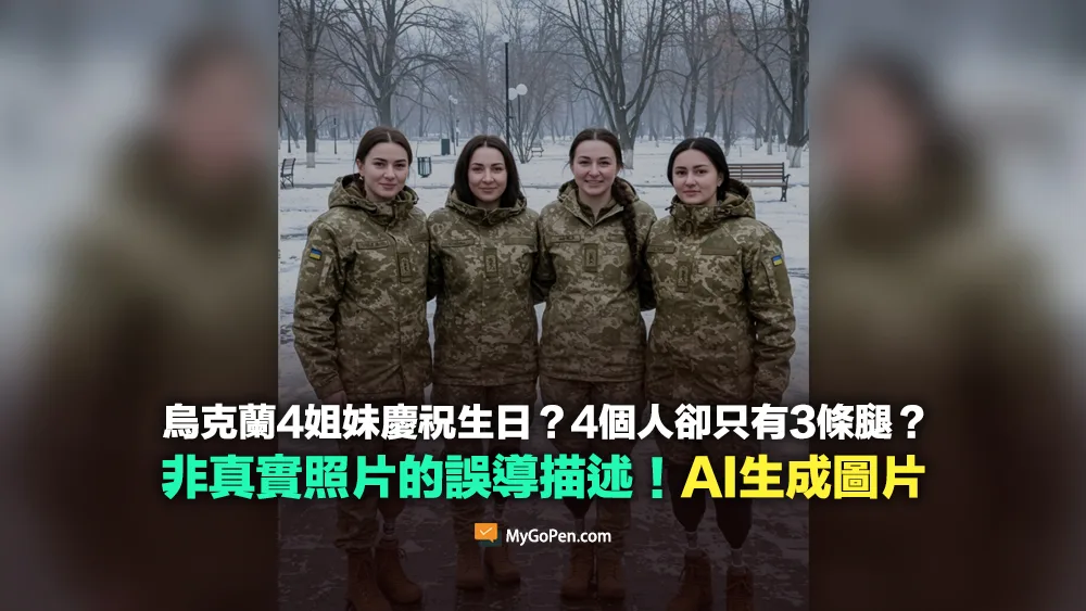 【錯誤】烏克蘭4姐妹慶祝生日？4個人卻只有3條腿？非真實照片！AI生成圖片