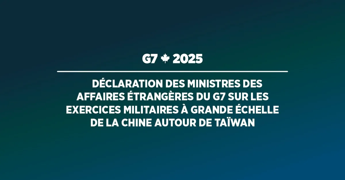 G7外長關切中共對台軍演,反對訴諸武力。翻攝自X@G7