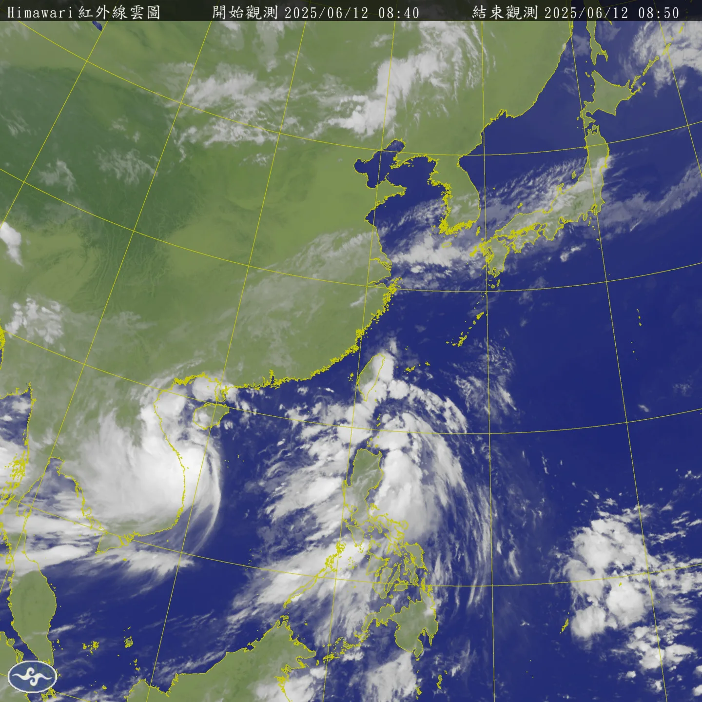 位於台灣東南方海面上的熱帶性低氣壓，將造成台灣天氣不穩定。