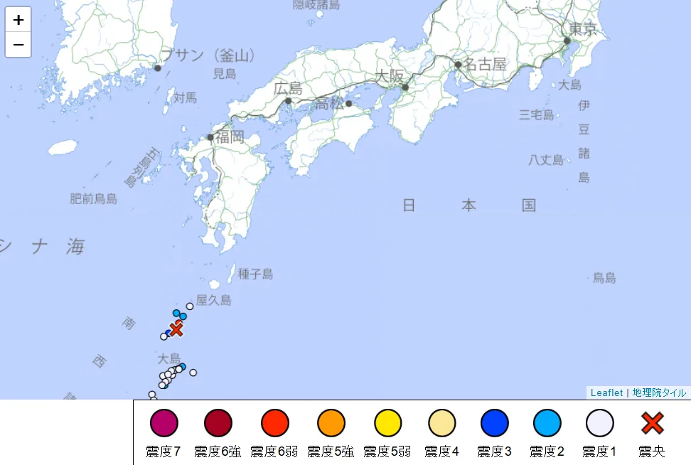 日本鹿兒島震央位置。