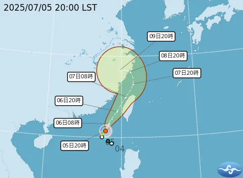 丹娜絲颱風行進路徑預測。