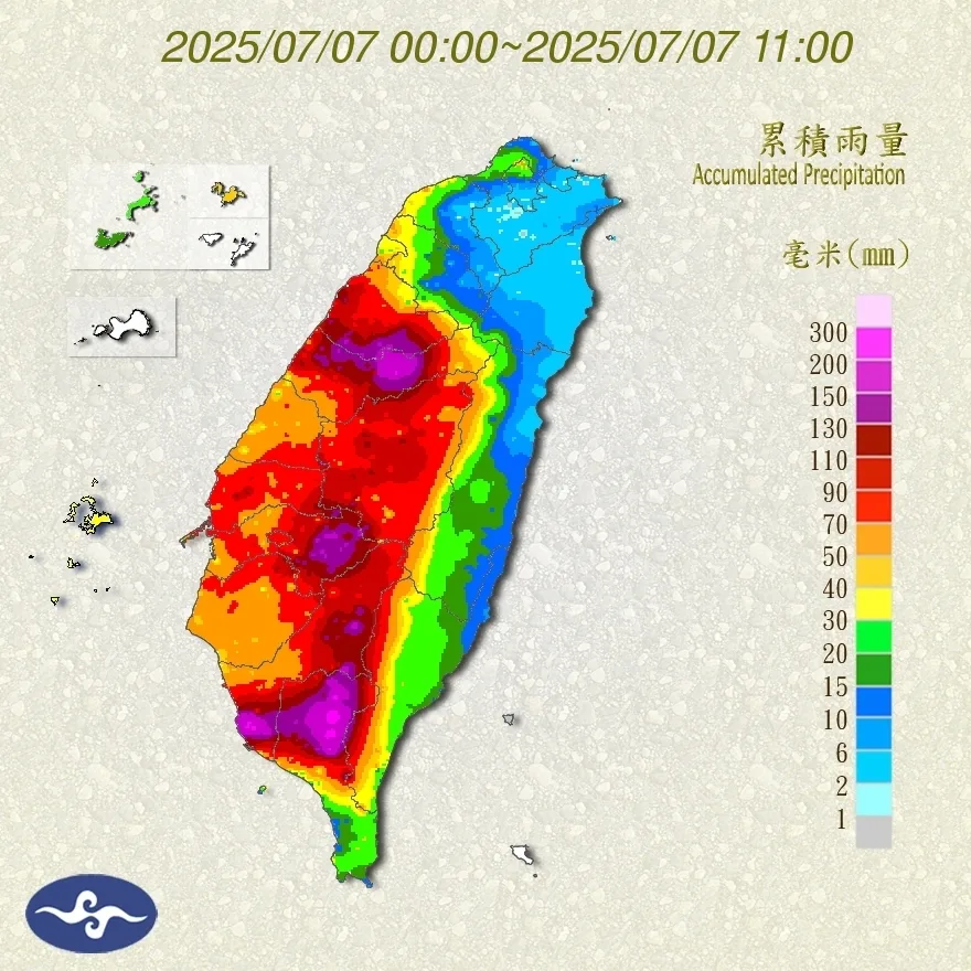丹娜絲颱風為台灣中南部帶來驚人雨量。