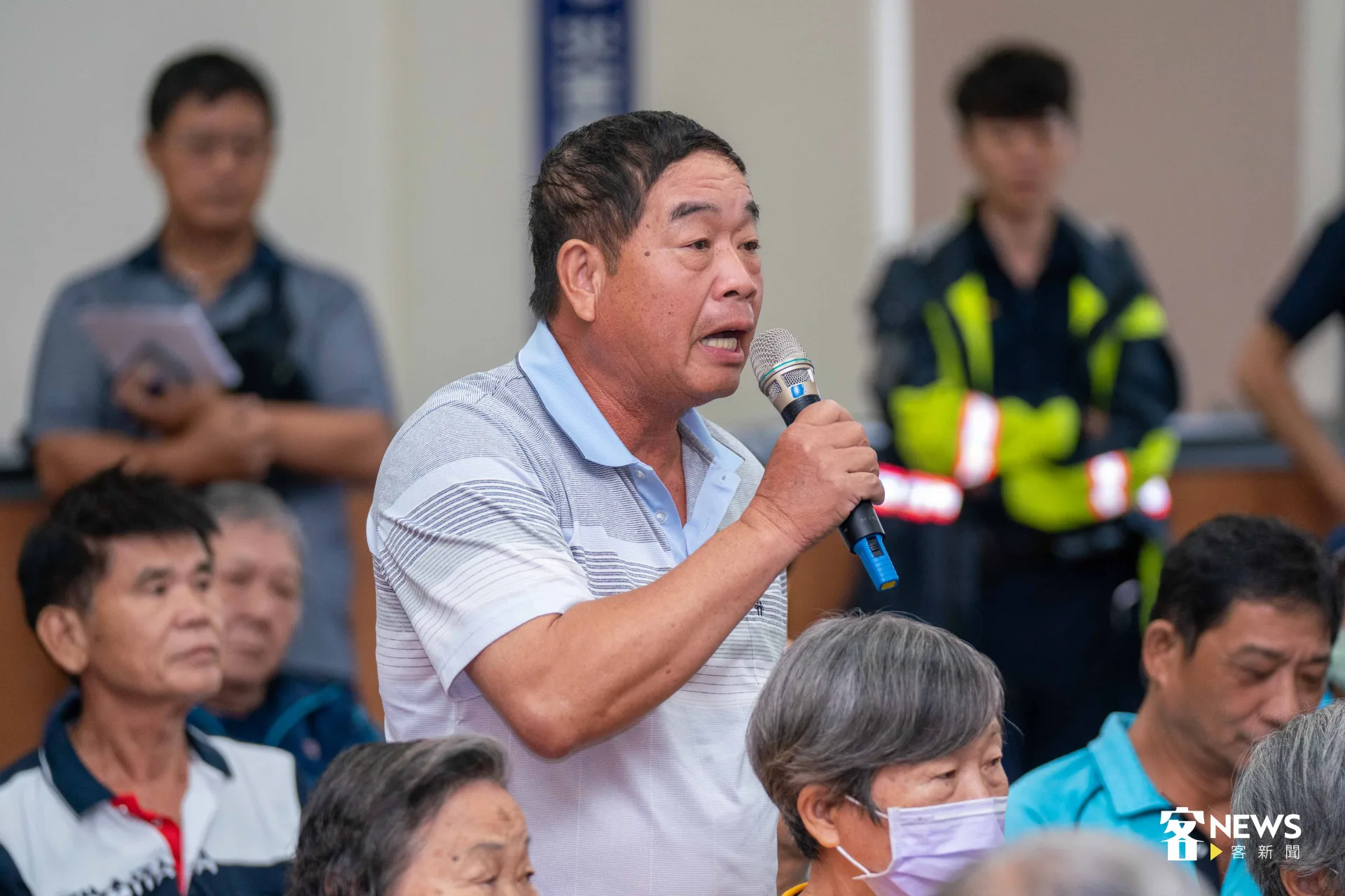 北埔水稻班班長擔憂,2020年大旱期大坪溪的水都見底了,又要拿一萬多人的水,我們是強烈反對。宋佩遙攝