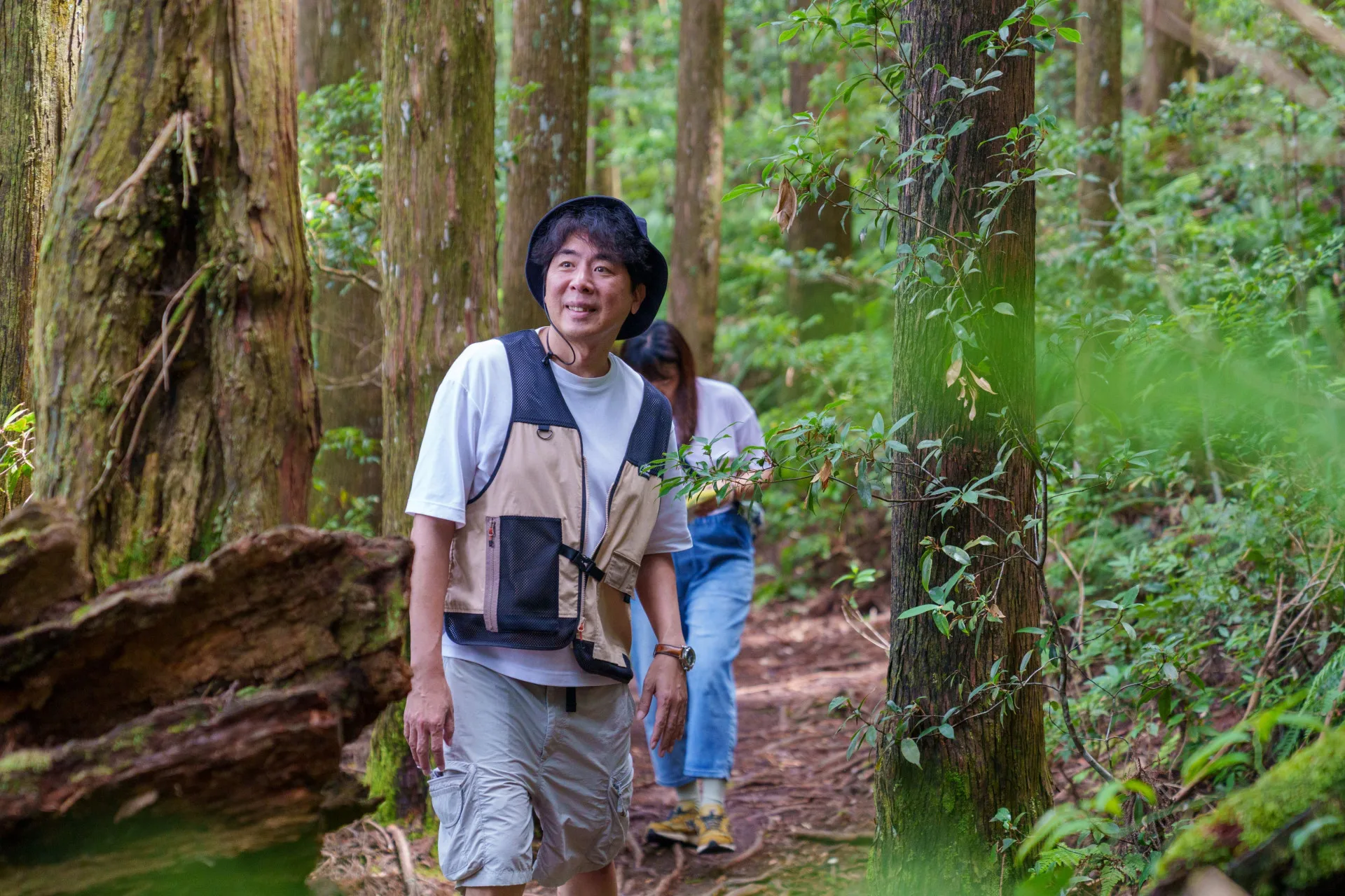 梁赫群野馬勘山勘山林間便道，稱讚風景美得像走進魔法森林。新竹縣政府提供