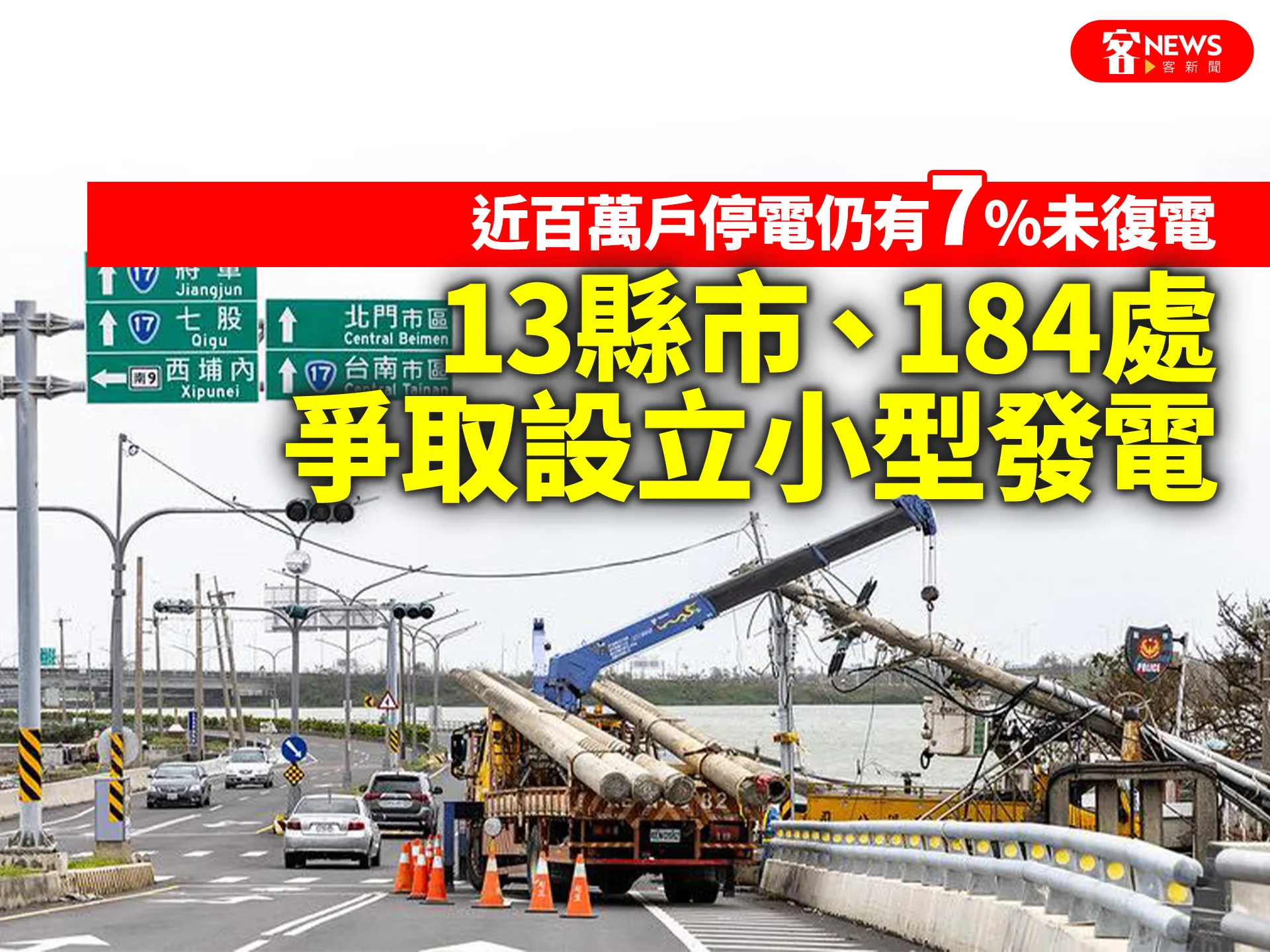 近百萬戶停電仍有7%未復電　13縣市、184處爭取設立小型發電