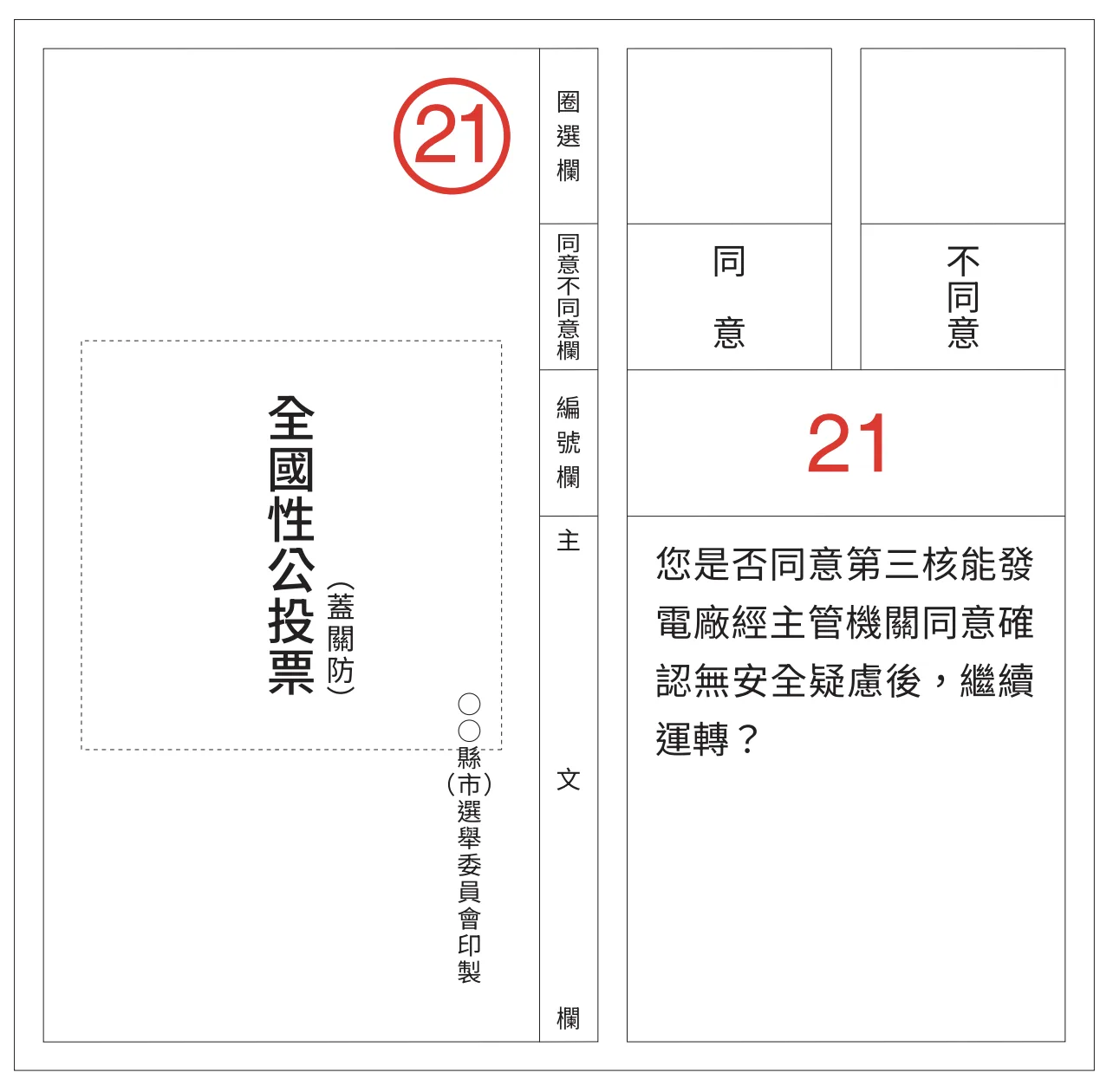 公投票樣式，顏色為白色。翻攝中選會 選舉公報