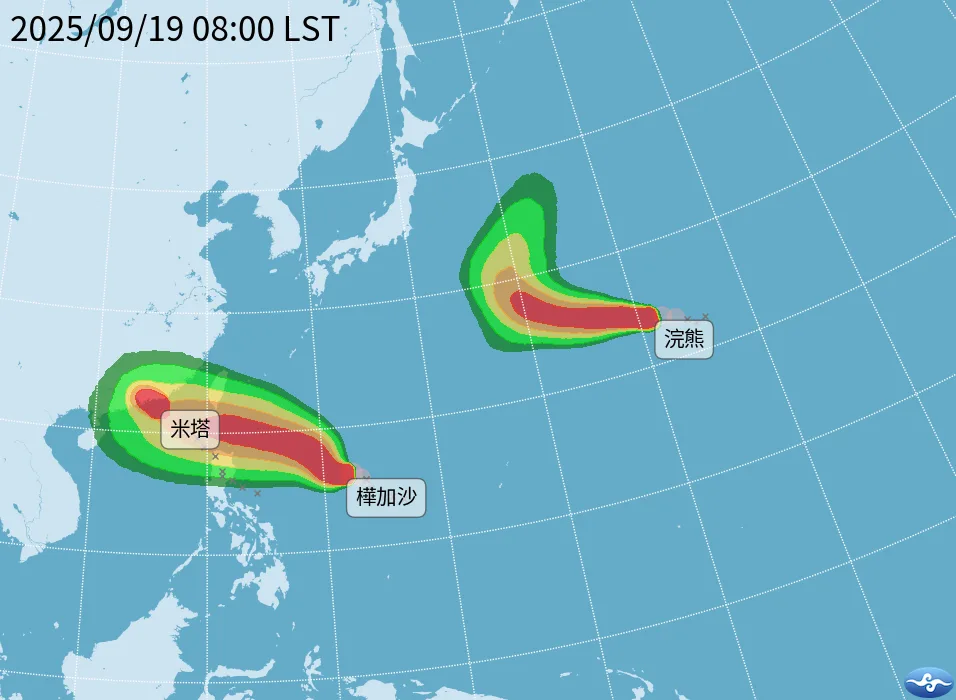 昨天北太平洋西部生成三個颱風。分別是：米塔、樺加沙、浣熊。
