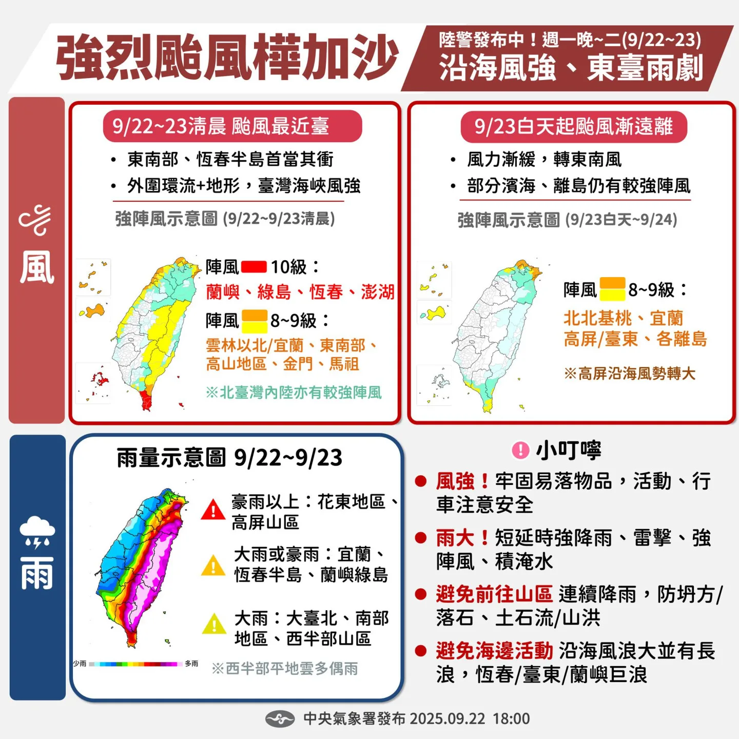 強烈颱風樺加沙來襲,氣象署提醒全台嚴加戒備。